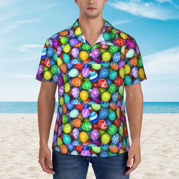 Xecao Colorful Easter Eggs1 print Hawaiian shirt - a stylish short-sleeve button-down for men, perfect for casual beach and tropical outings.