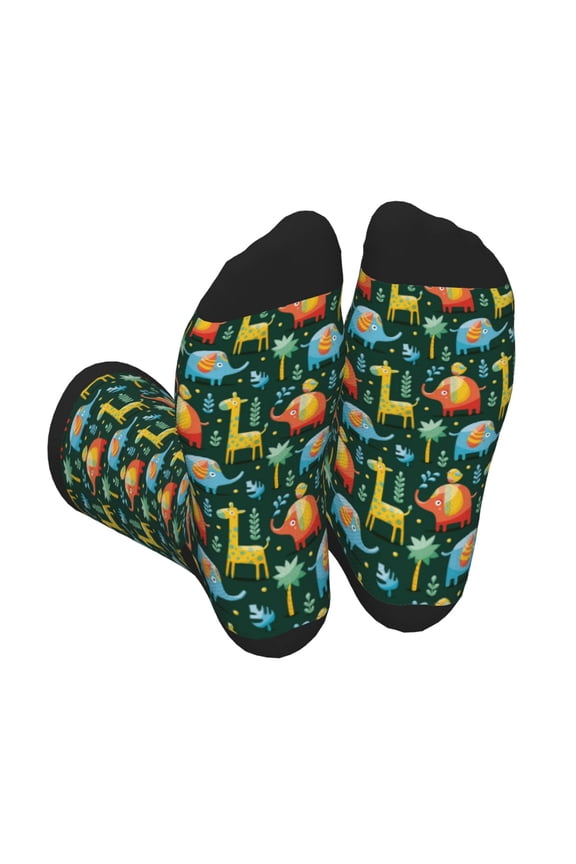 Colorful Elephants Print Crew Socks for Men and Women, Men's Soft Moisture-wicking Sock