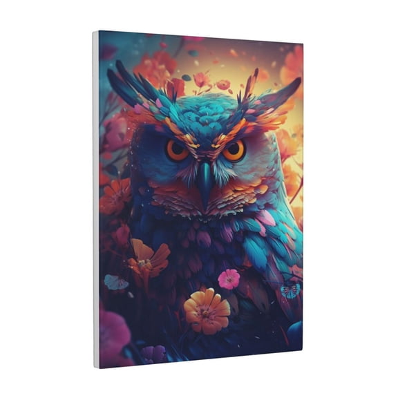 Xecao Colorful Feather Owl for Ready-to-Hang Canvas Art 12x16 Inches - Waterproof HD Print Solid Wood Frame for Gifting,Vertical