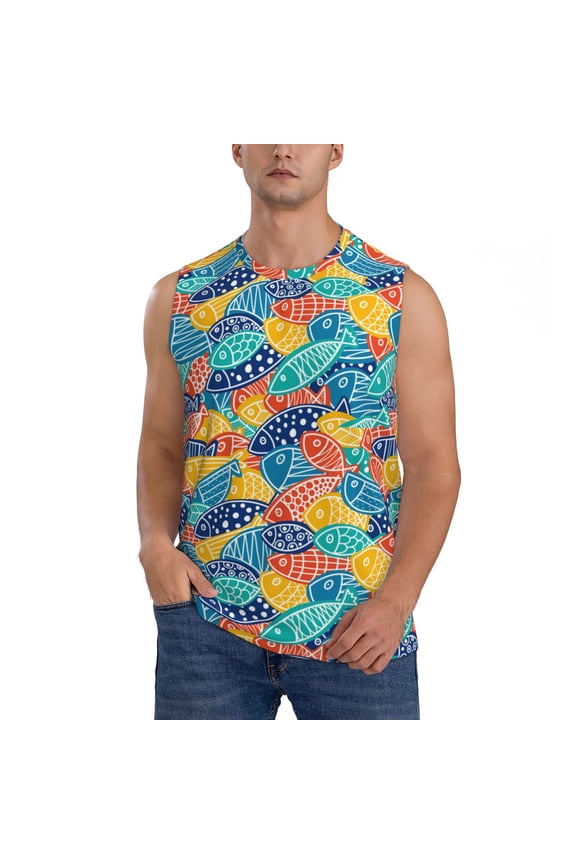 Colorful Fish 1 Print Men's Tank Top: Sleek Sleeveless Tee for Casual Sports and Beach Occasions-3X-Large
