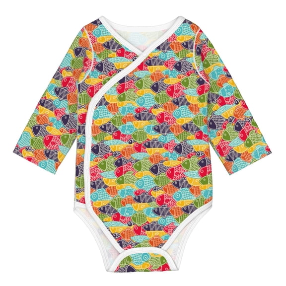 Xecao Colorful Fish 2 Print Baby unisex-baby Cotton Long-sleeve Bodysuits-18 Months