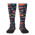 thumbnail image 1 of Xecao Colorful Fish print thigh-high socks, crafted for both men and women with a stretchy, high-opaque design perfect for daily wear, 1 of 6