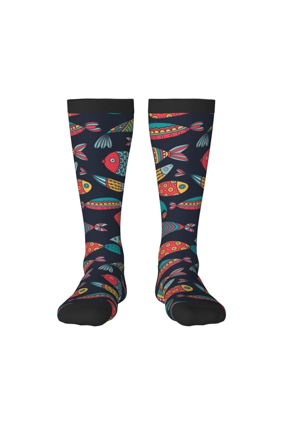 Colorful Fish print thigh-high socks, crafted for both men and women with a stretchy, high-opaque design perfect for daily wear
