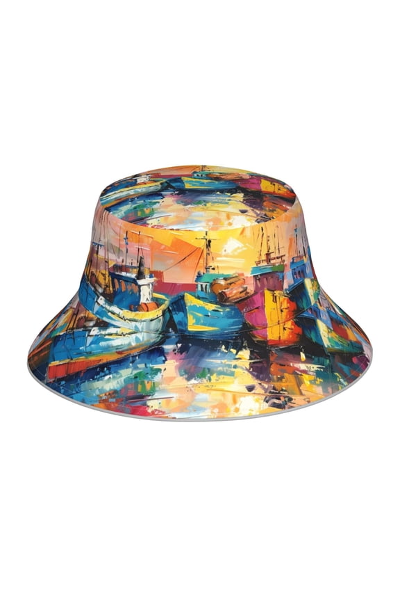 Colorful Fishing Boats Print Men and Women Night Reflective Hat Runner Cap Visor Bucket Hat Boonie Cap