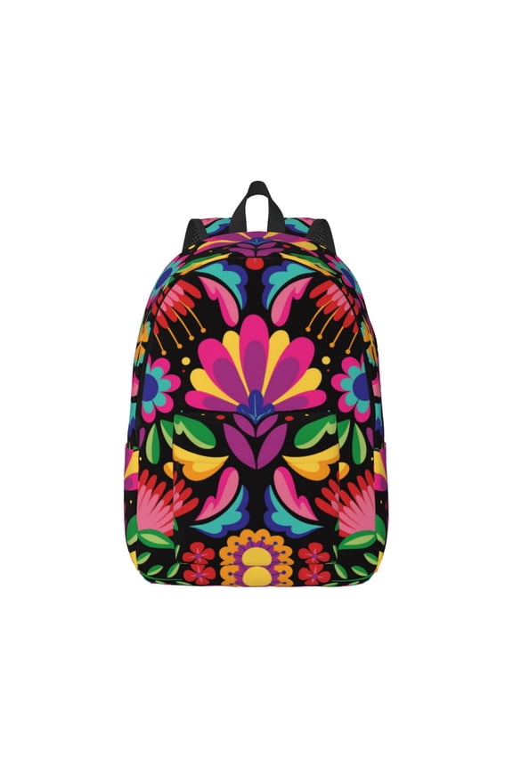 Colorful Floral Embroidery Mexican for Canvas College Laptop Backpack, Durable Rucksack Travel Notebook Bag School Backpack Book Bag for Men Women