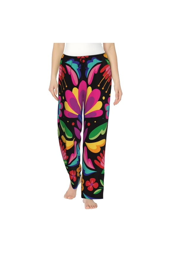Colorful Floral Embroidery Mexican Women's Straight Lounge Pajama Pants: The Epitome of Relaxed Sleepwear