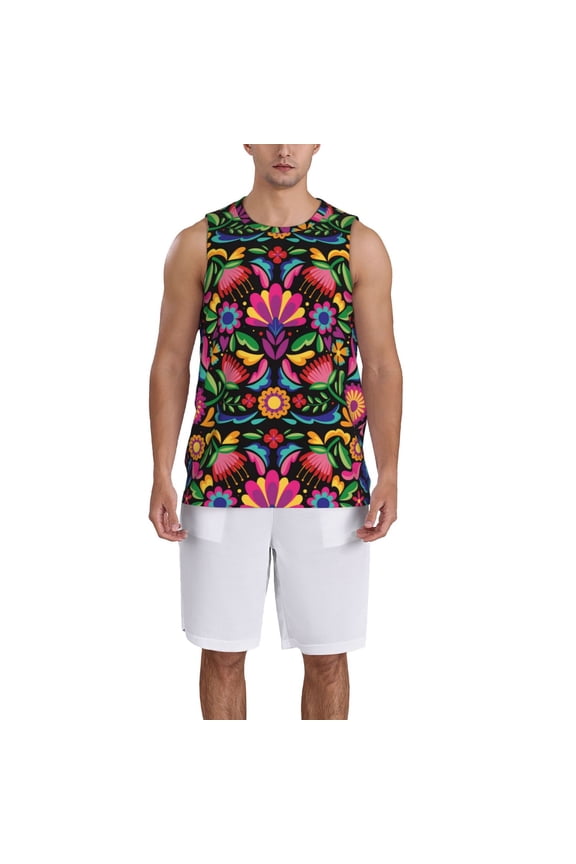 Colorful Floral Embroidery Mexican print basketball shirt for both men and women, a unisex basketball jersey perfect for theme parties-X-Large