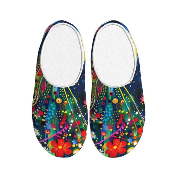 Xecao Colorful Floral Forest Fairy Print Cotton Slippers Fuzzy Warm Cozy Slippers Non Slip House Slippers For Indoor Outdoor Cotton Slippers House Slippers-8