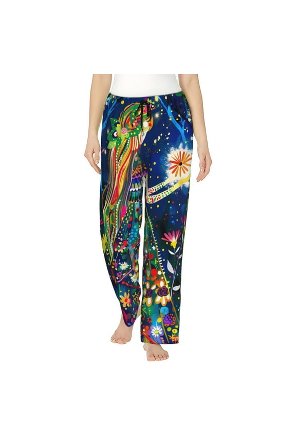 Colorful Floral Forest Fairy Print Women's Straight Lounge Pajama Pants,The Epitome of Relaxed Sleepwear-Medium