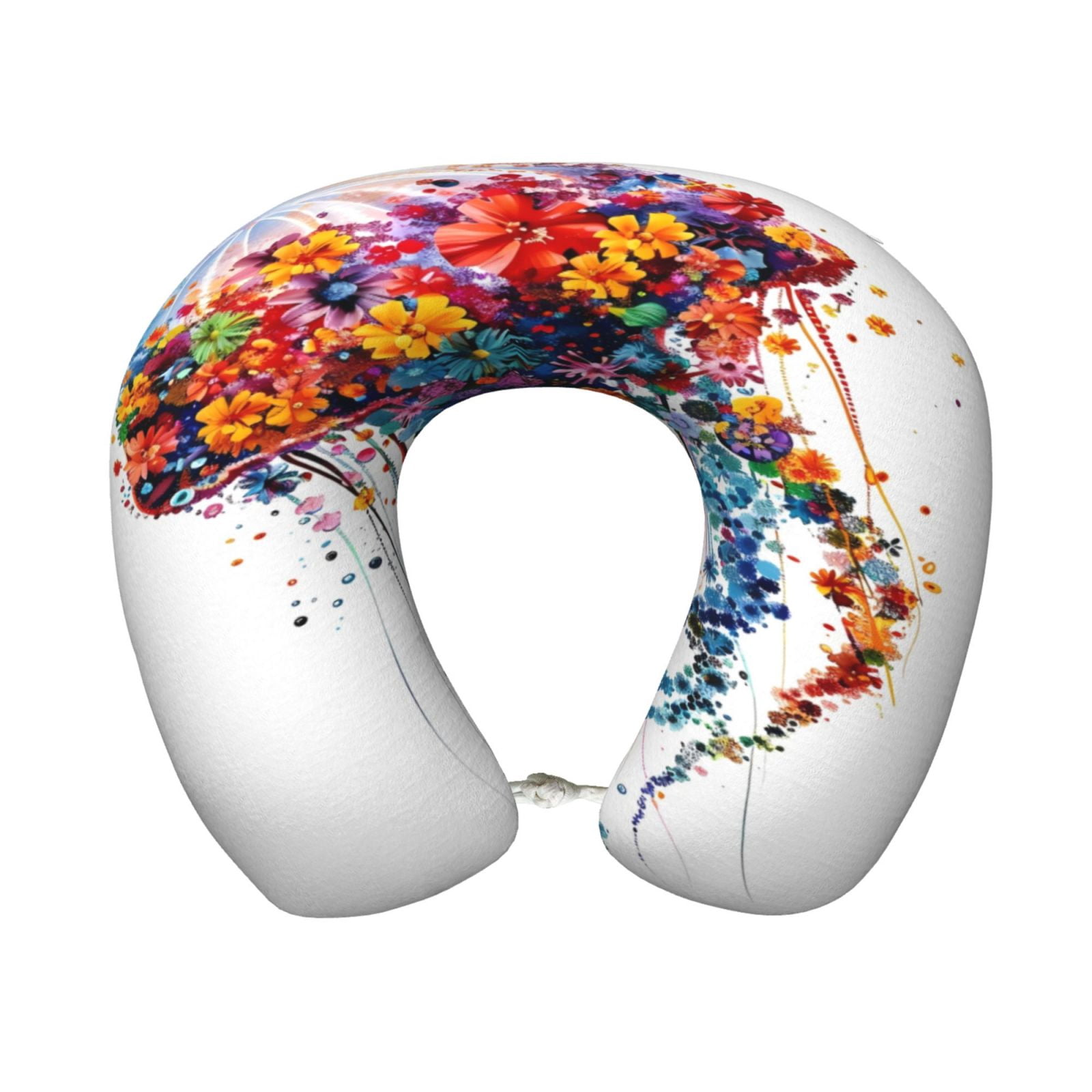 Xecao Colorful Floral Jellyfish Print Memory Foam Cervical Neck Pillow Versatile U-Shaped Pillows for Home,Office,Camping,Travelling,Soft Washable Cover