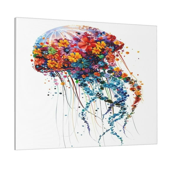 Xecao Colorful Floral Jellyfish for Waterproof Framed Canvas Art - Modern Home Decor with Real Wood Frame for Gifting and Interior Design,Horizontal
