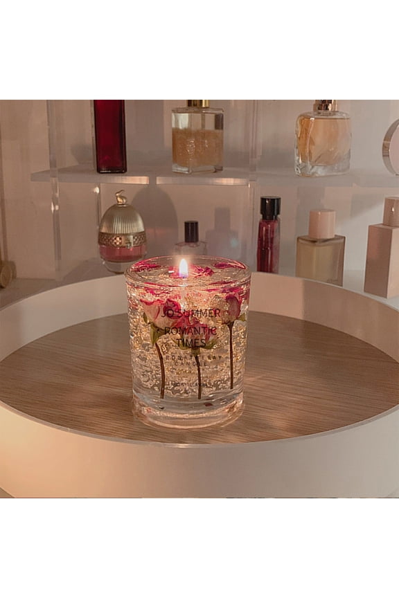Aromatherapy Candle Jelly Wax Scented Candle with Dried Flowers Long Lasting Romantic Decorative Candle for Bedroom Living Room Wedding Party Valentine’s Day Gift