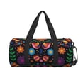 thumbnail image 1 of Xecao Colorful Floral2 print Round Travel Duffel Bag is a foldable gym bag with an inner pocket, perfect for travel sports, 1 of 8