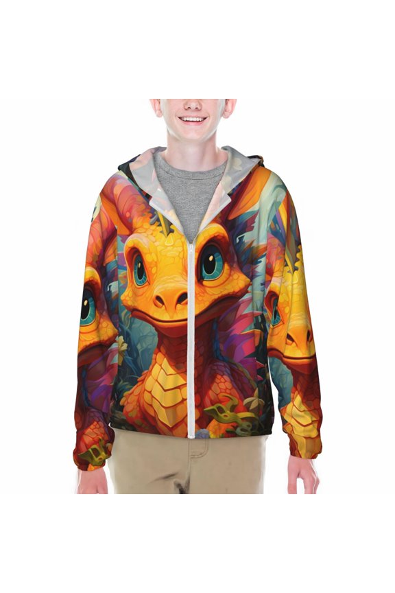 Colorful Flower Chameleon Print Fishing Shirts for teenager Long Sleeve UV Sun Protection Hoodie with Zipper Outdoor Hiking Shirts-X-Large