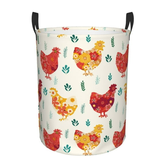 Xecao Colorful Flower Chickens Print Laundry Basket,Laundry Hamper Designed for Storage Dirty Clothes Hamper,Collapsible Laundry Baskets-Small