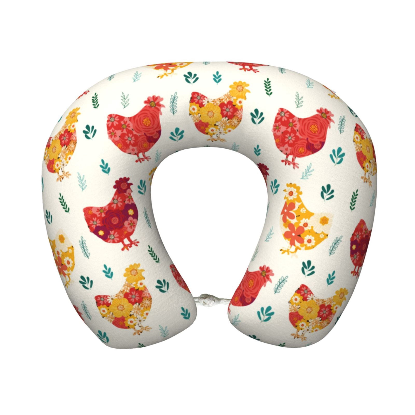 Xecao Colorful Flower Chickens Print Memory Foam Cervical Neck Pillow Versatile U-Shaped Pillows for Home,Office,Camping,Travelling,Soft Washable Cover