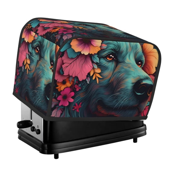 Xecao Colorful Flower Dog A Print 2 Slice Toaster Cover with Pockets, Small Appliance Cover, Dust and Fingerprint Protection, Machine Washable