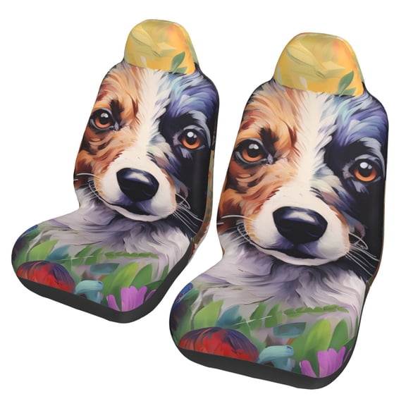 Xecao Colorful Flower Dog Print Car Seat Cover in That Fits Most Cars, Vans, SUVs, and Trucks.