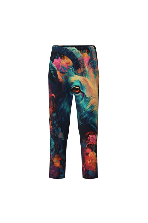 Colorful Flower Goat Print Teenagers' Pajama Pants Long Sleep Pants Soft Elastic Waist Pajama Bottoms Elastic waist with 2 Pockets 5-16 Years-Medium