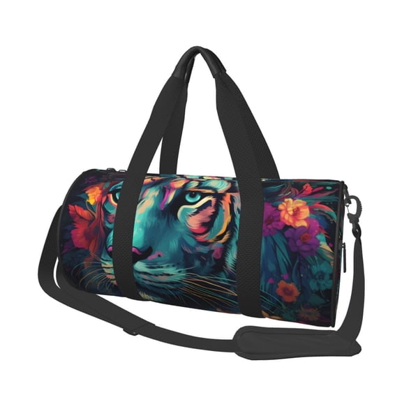 Xecao Colorful Flower Tiger Print Travel Duffle Bag, Bag Carry On Tote Bags for Women, Travel Sport Gym Bag for Men, Hospital Bag for Labor and Delivery