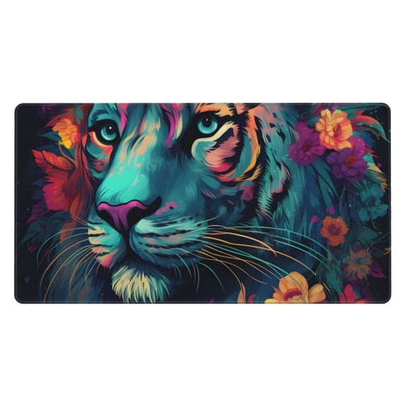 Xecao Colorful Flower Tiger for Waterproof Mouse Pad - Extended Contour Mouse Mat, Large Gaming Mousepad Laptop Keyboard Mat with Non-Slip Rubber Base