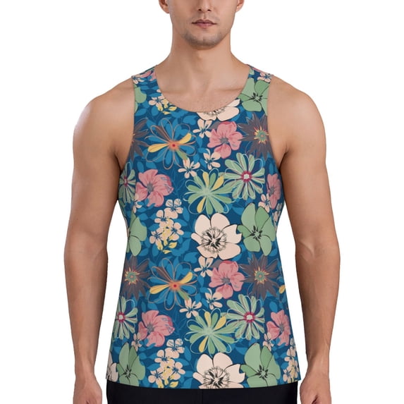 Xecao Colorful Flowers Men's Tank Top Workout Quick Dry Sleeveless Gym Jogging Muscle Shirts Summer Swim Beach Tops