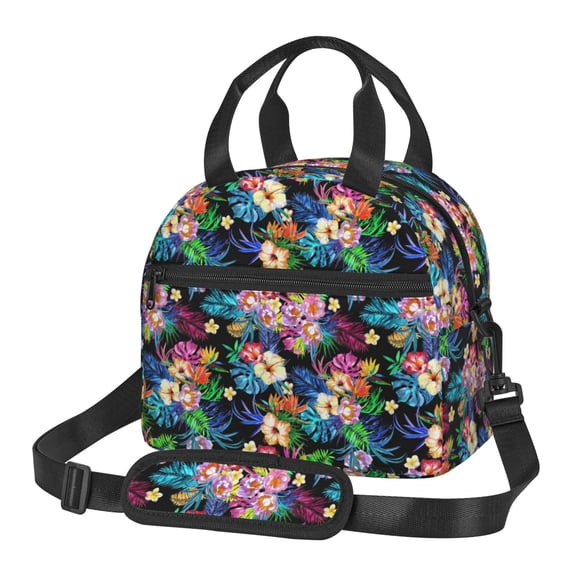Xecao Colorful Flowers Print Insulated Lunch Box, Lunch Cags Lunch Bag Featuring An Adjustable Shoulder Strap