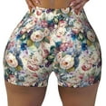 thumbnail image 1 of Xecao Colorful Flowers Print Workout Shorts for Women Soft Smooth Gym Yoga Scrunch Active Tennis Workout Running Shorts, 1 of 9