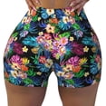 thumbnail image 1 of Xecao Colorful Flowers Print Workout Shorts for Women Soft Smooth Gym Yoga Scrunch Active Tennis Workout Running Shorts, 1 of 9