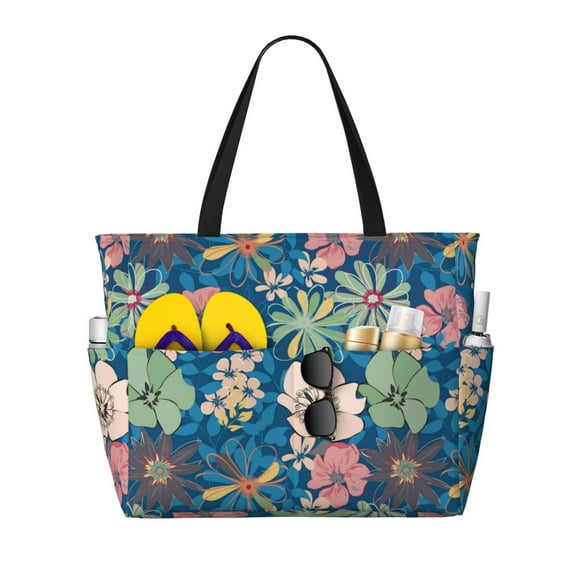 Xecao Colorful Flowers for versatile beach bag for women includes zipper pockets and waterproof material, ideal for vacations and adventures.