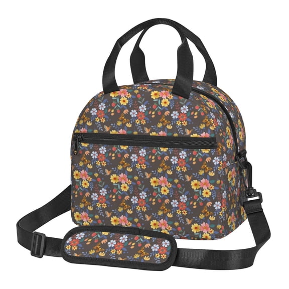 Xecao Colorful Flowers with Butterfly Print Insulated Lunch Box, Lunch Cags Lunch Bag Featuring An Adjustable Shoulder Strap