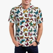 Xecao Colorful Flying Butterflies Mens' Casual Short Sleeve Button-Down Polo Shirts for a Classic Golf Shirts-