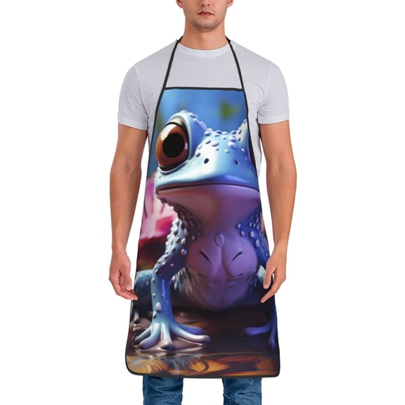 Xecao Colorful Frog Among Flowers Print Funny BBQ Chef Aprons for Men Women,Adjustable Kitchen Cooking Aprons with Pocket Waterproof Oil Proof No Pilling Fading