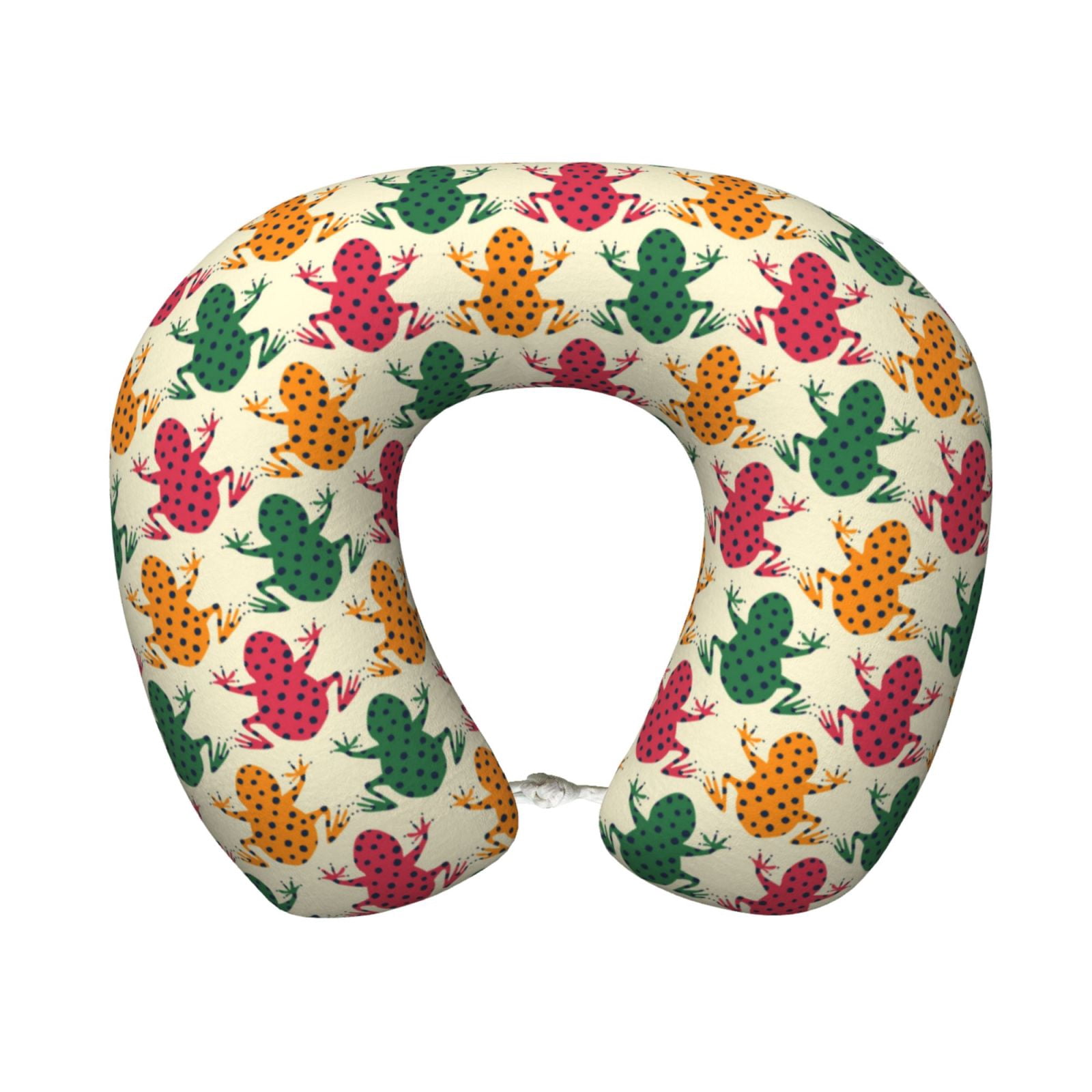 Xecao Colorful Frogs Print Memory Foam Cervical Neck Pillow Versatile U-Shaped Pillows for Home,Office,Camping,Travelling,Soft Washable Cover
