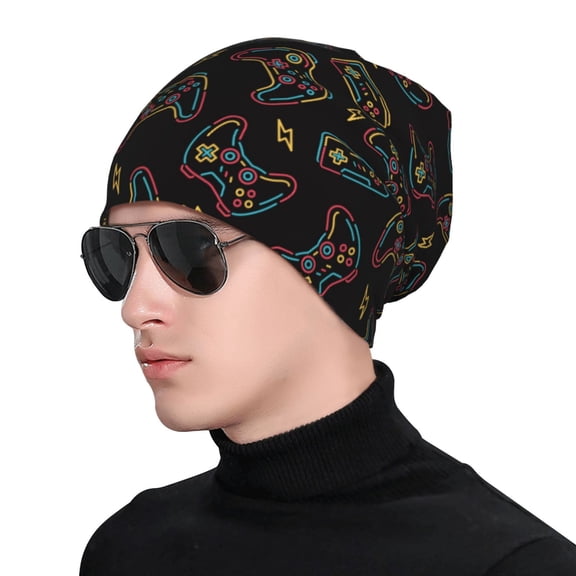 Xecao Colorful Game Controller Print Beanie Knitted Hat for Men Women, Winter Fashion Knit Cuffed Caps Unisex
