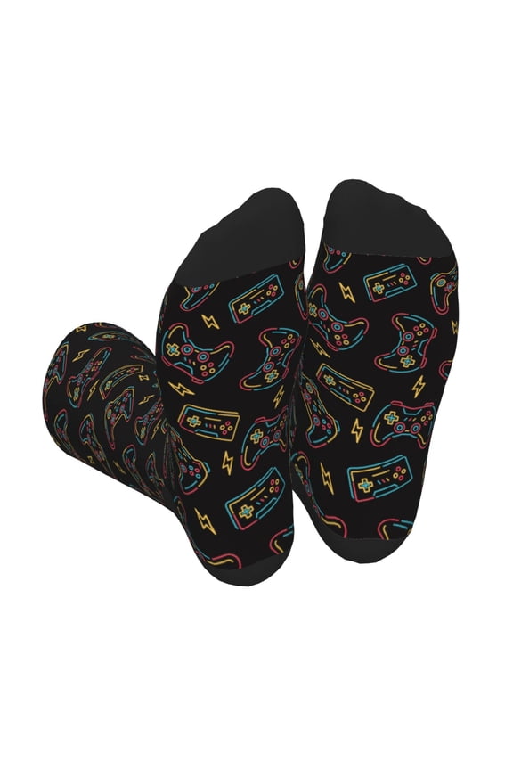 Colorful Game Controller Print Crew Socks for Men and Women, Men's Soft Moisture-wicking Sock