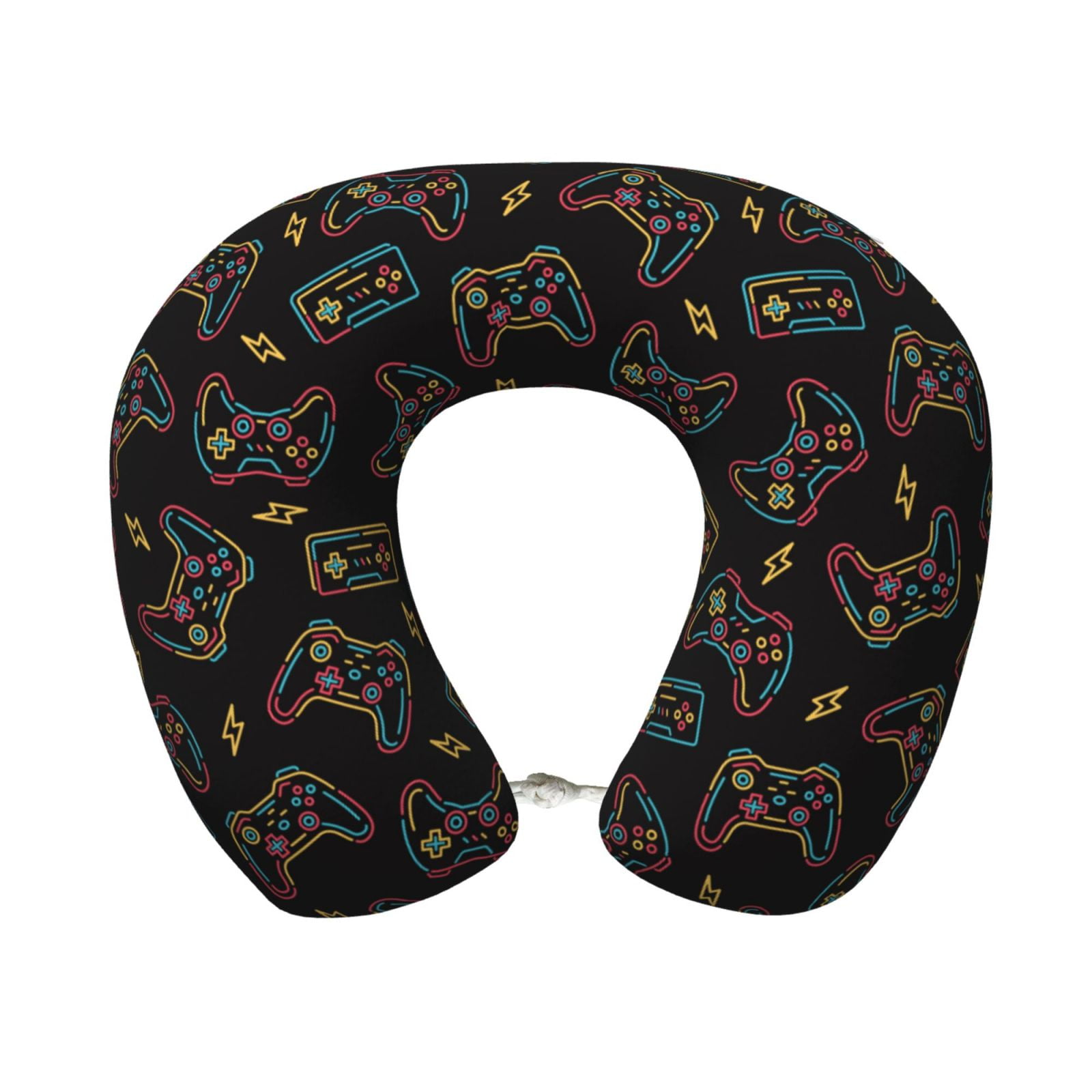 Xecao Colorful Game Controller Print Memory Foam Cervical Neck Pillow Versatile U-Shaped Pillows for Home,Office,Camping,Travelling,Soft Washable Cover