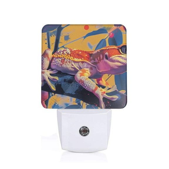 Xecao Colorful Gecko Jungle Art for Night Light - a Wall-mounted LED Fixture with A Dusk-to-dawn Sensor, Ideal for Bedrooms, Bathrooms, Hallways, and Kitchens-UK