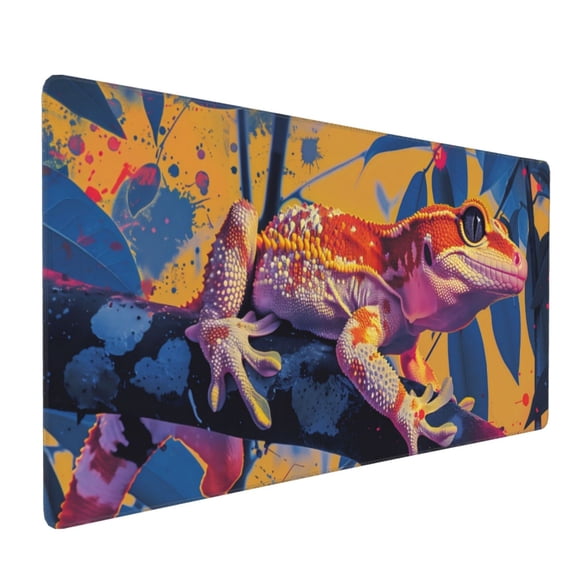 Xecao Colorful Gecko Jungle Art Print Large Mouse Pad, 16x35.5in Mousepad, Professional Non-Slip Rubber Base Big Mouse Pad, Mouse Pad for Gaming & Office Full Desk Mouse Pad