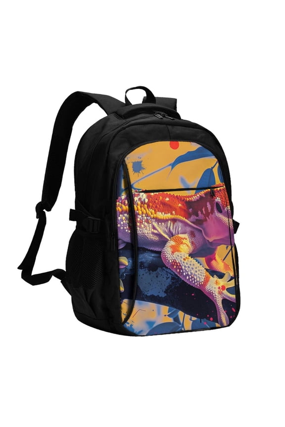 Colorful Gecko Jungle Art for Travel Laptop Backpack, USB-Charging-Enabled, Spacious Business Backpack for Men and Women,College School Computer Bag