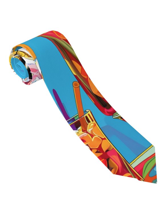 Colorful Giraffes with Drinks Print Tie For Men Necktie Woven Jacquard Neck Ties,Classic Men's Tie