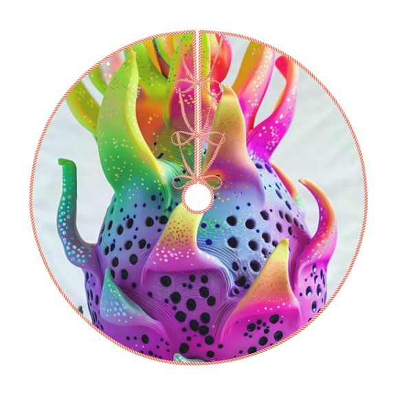 Xecao Colorful Glitter Dagon Fruit Pattern Christmas Tree Skirt Round Xmas Tree Mat Base Cover for Holiday Home Decorations-30"