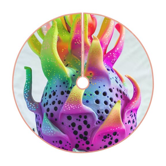 Xecao Colorful Glitter Dagon Fruit Pattern Christmas Tree Skirt Round Xmas Tree Mat Base Cover for Holiday Home Decorations-30"