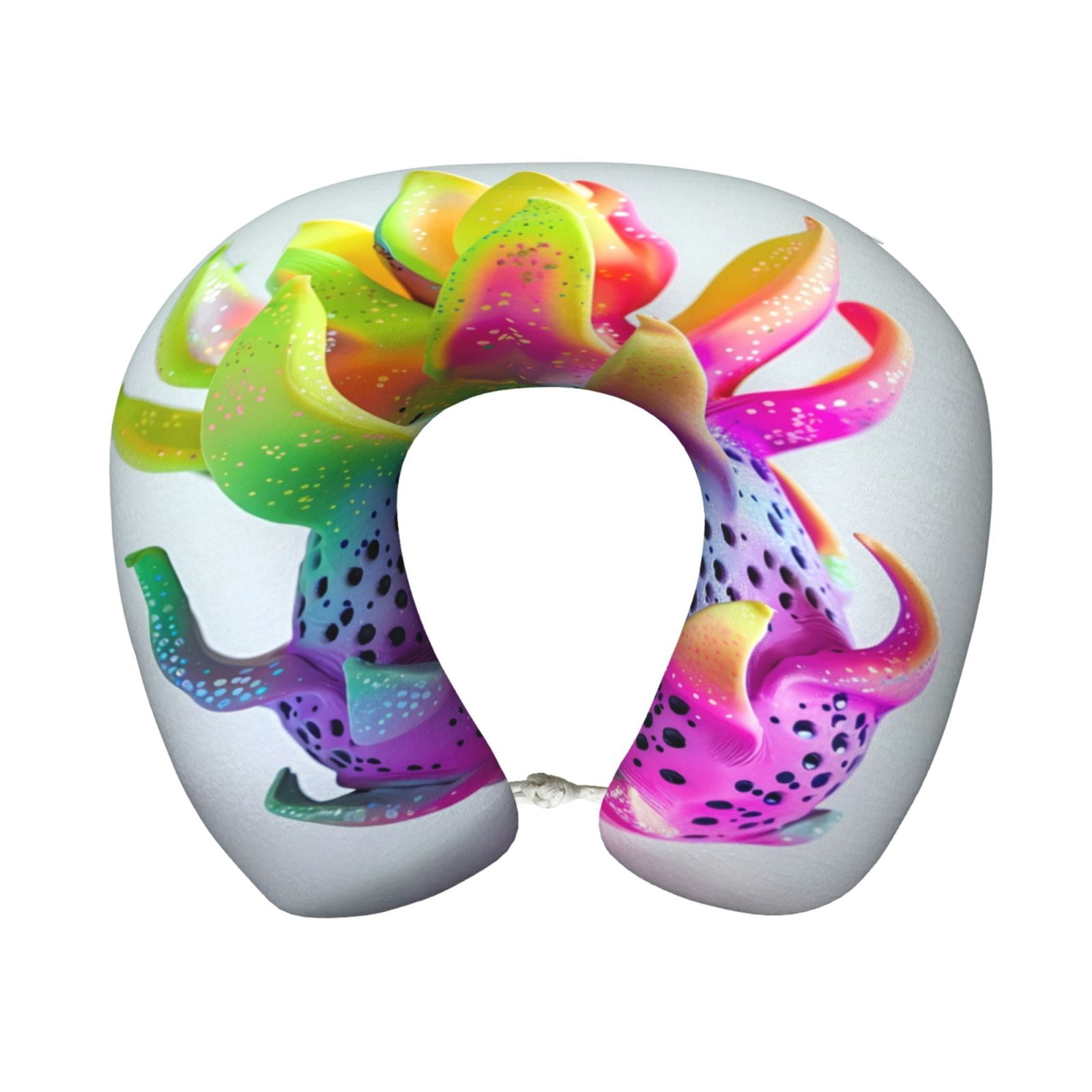 Xecao Colorful Glitter Dagon Fruit Print Memory Foam Cervical Neck Pillow Versatile U-Shaped Pillows for Home,Office,Camping,Travelling,Soft Washable Cover
