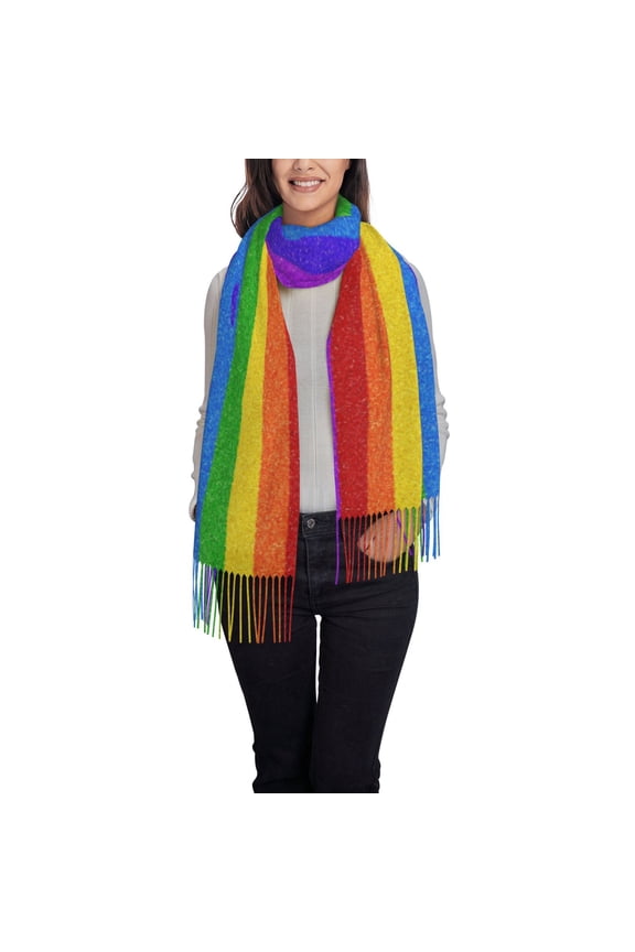 Colorful Glitter Rainbow Pattern Womens Winter Scarf Fall Scarf Oversized Large Scarf for Women Warm Shawl Wrap