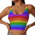thumbnail image 1 of Xecao Colorful Glitter Rainbow for Sports Bra with Removable Pads, Crop Tank Top Design, Women's Longline Sports Bra - Non-Wired - XX-Large, 1 of 9