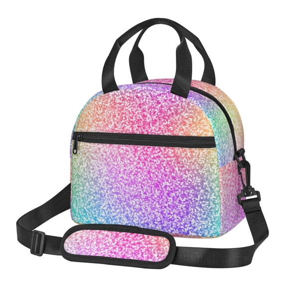 Xecao Colorful Glitters Print Insulated Lunch Box, Lunch Cags Lunch Bag Featuring An Adjustable Shoulder Strap