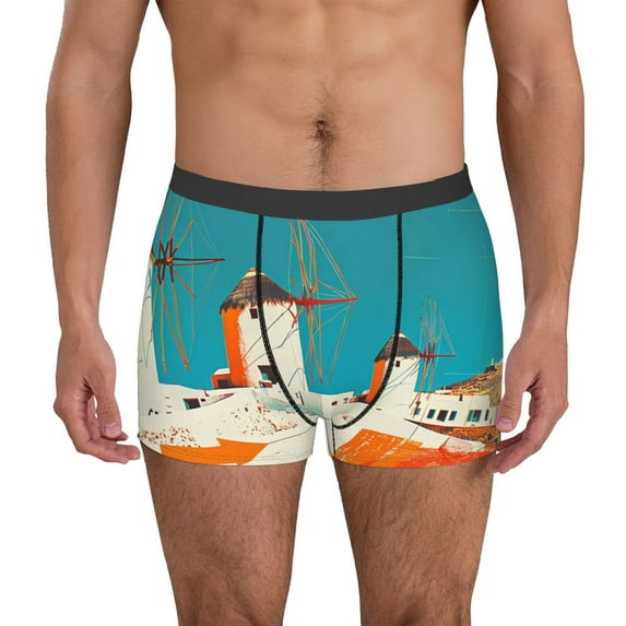 Xecao Colorful Greek Windmills Print Men's Underwear Boxer Briefs,Breathable Choice for Men's Underwear-Small
