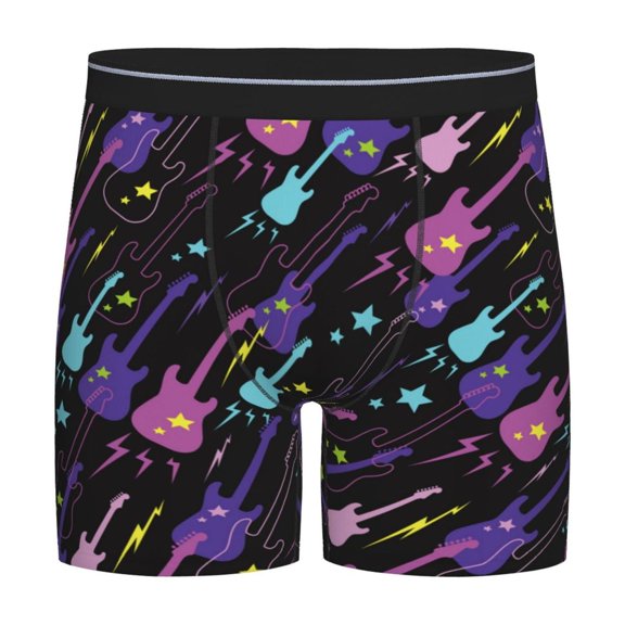 Xecao Colorful Guitar Print Boxer Briefs for Men's Stretch Moisture-Wicking Underwear, Mid-Rise Classics breathable fabric