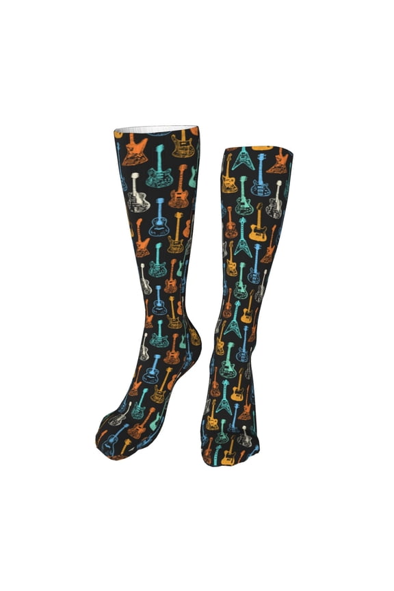 Colorful Guitar Print Calf Socks Seamless Toe, Knee High Long Socks, Sports Socks Trouser Socks for Women and Men-One Size